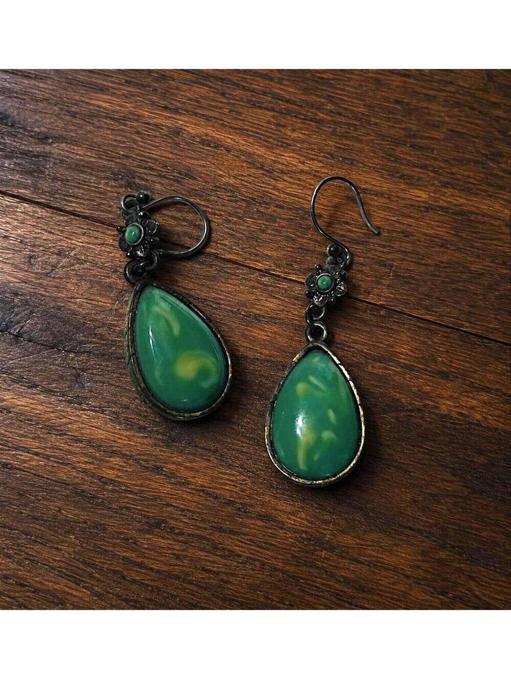 Vintage Earrings | Green Jade Look Buddha Asian Inspired Statement Jewelry